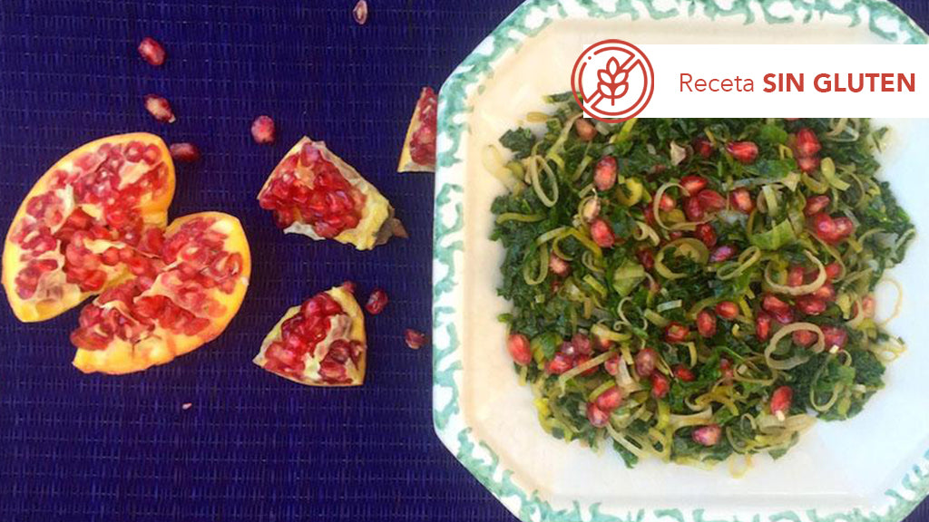 Ensalada de kale, puerro y granada receta